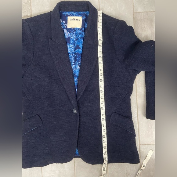 L'AGENCE Chamberlain Boucle Tweed Blazer Jacket Navy Blue Size 14 - Picture 11 of 11